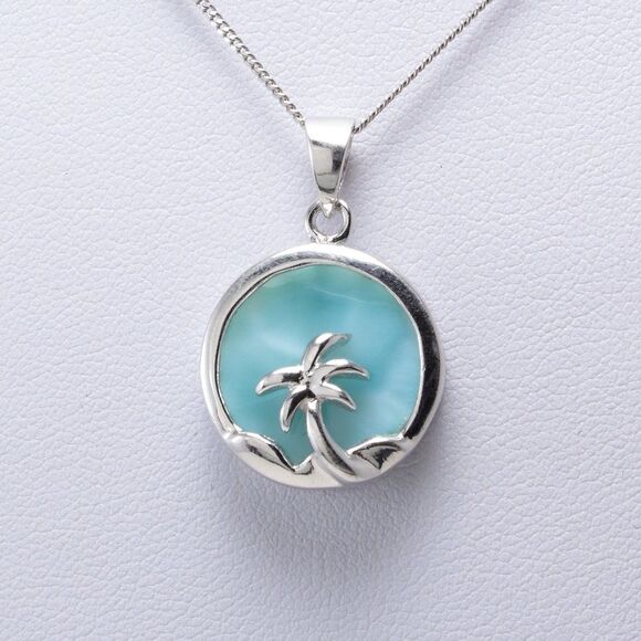 925 Sterling Silver, NATURAL LARIMAR, LARIMAR Pendant, Silver Gemstone Necklace - Picture 3 of 8